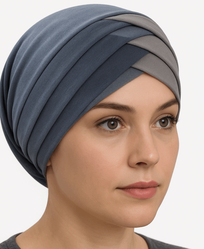 Turban Bonnet Croisé Bicolore Femme – Gris et Gris Clair