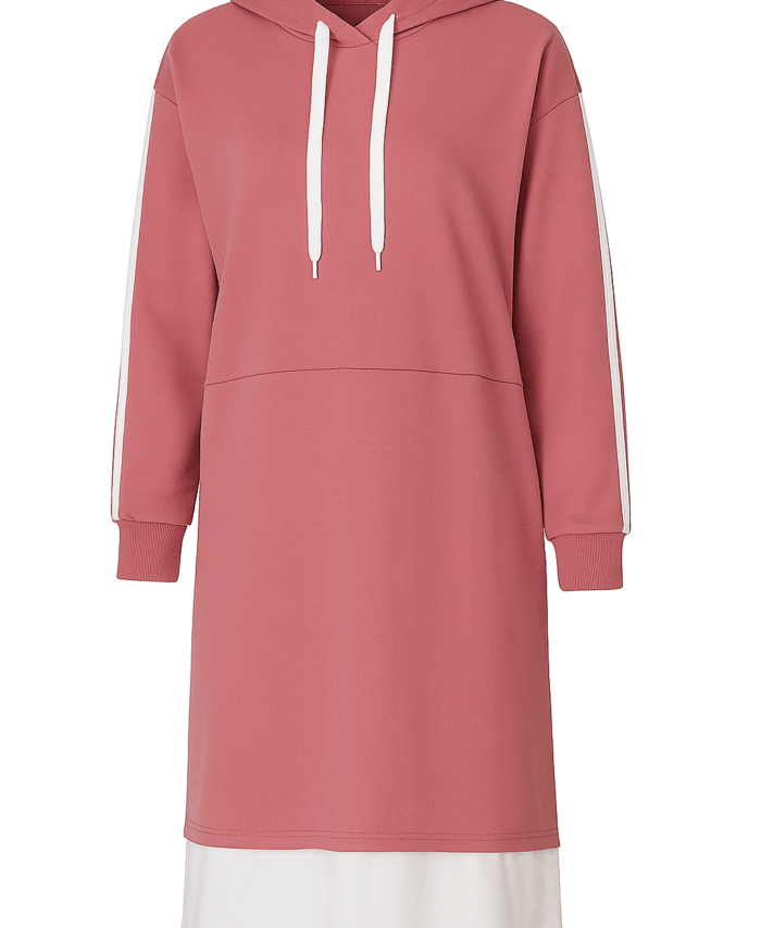 Tunique Sportive Bicolore Femme – Sweat à Capuche Blanc et Rose – Hijab Moderne et Décontracté