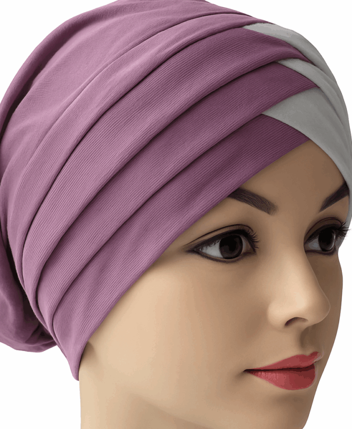 Turban Bonnet Croisé Bicolore Femme – Parme et Crème