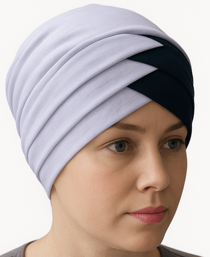 Turban Bonnet Croisé Bicolore Femme – Blanc et Noir