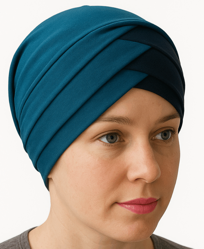 Turban Bonnet Croisé Bicolore Femme – Vert Émeraude et Noir