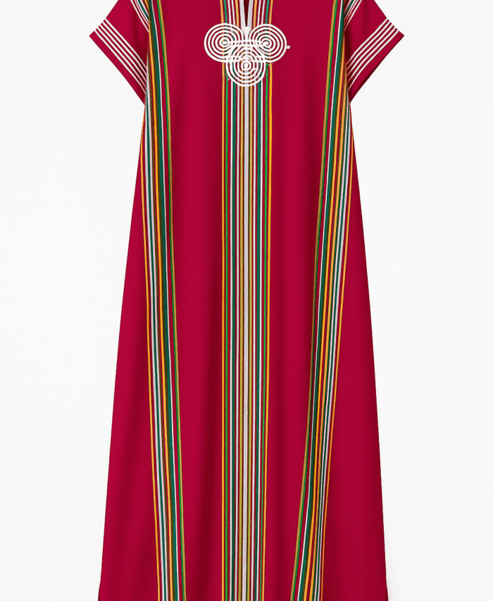 Gandoura Longue Rayée – Style Oriental – Rose Fuchsia