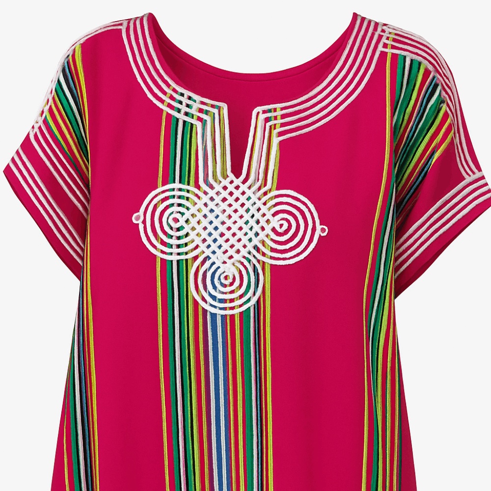 Gandoura Longue Rayée – Style Oriental – Rose Fuchsia – Image 2