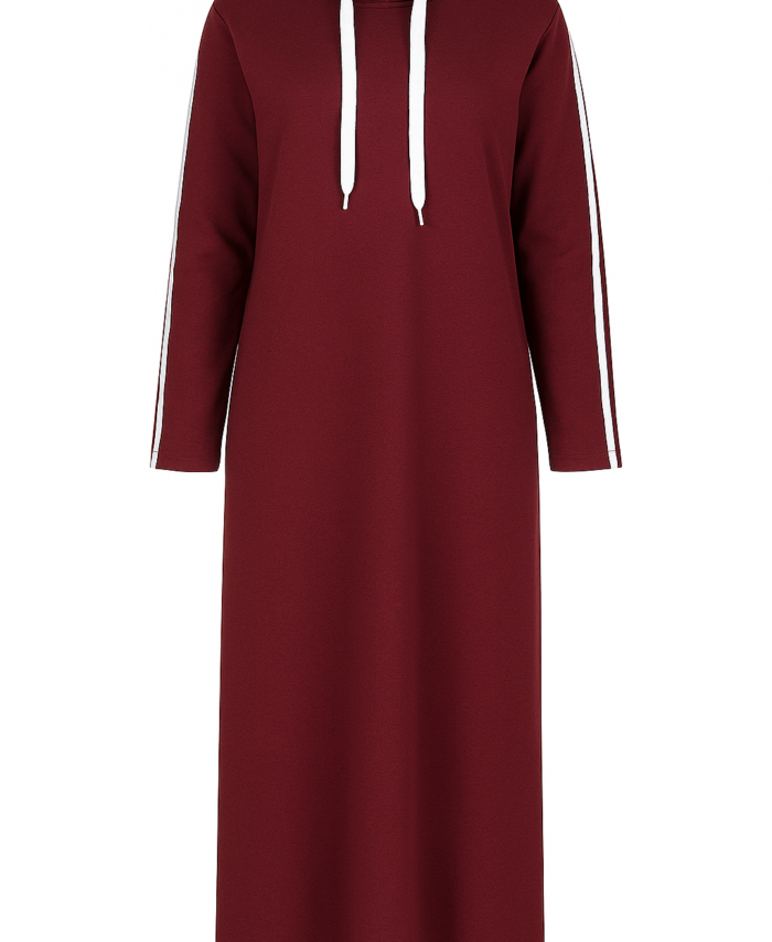 Robe Sport-Chic à Capuche – Bordeaux – Hijab Moderne