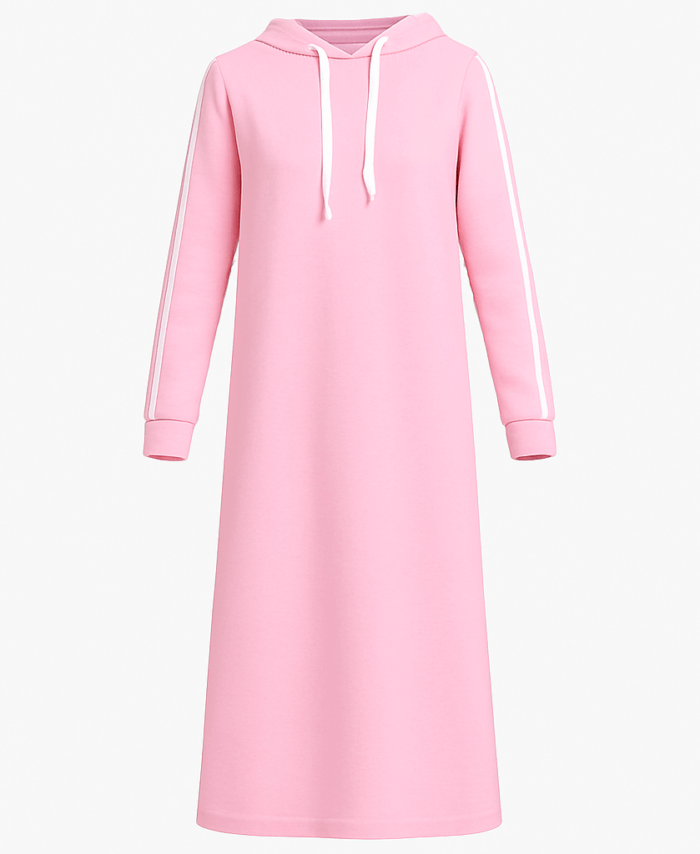 Robe Sport-Chic à Capuche Bicolore Rose Clair