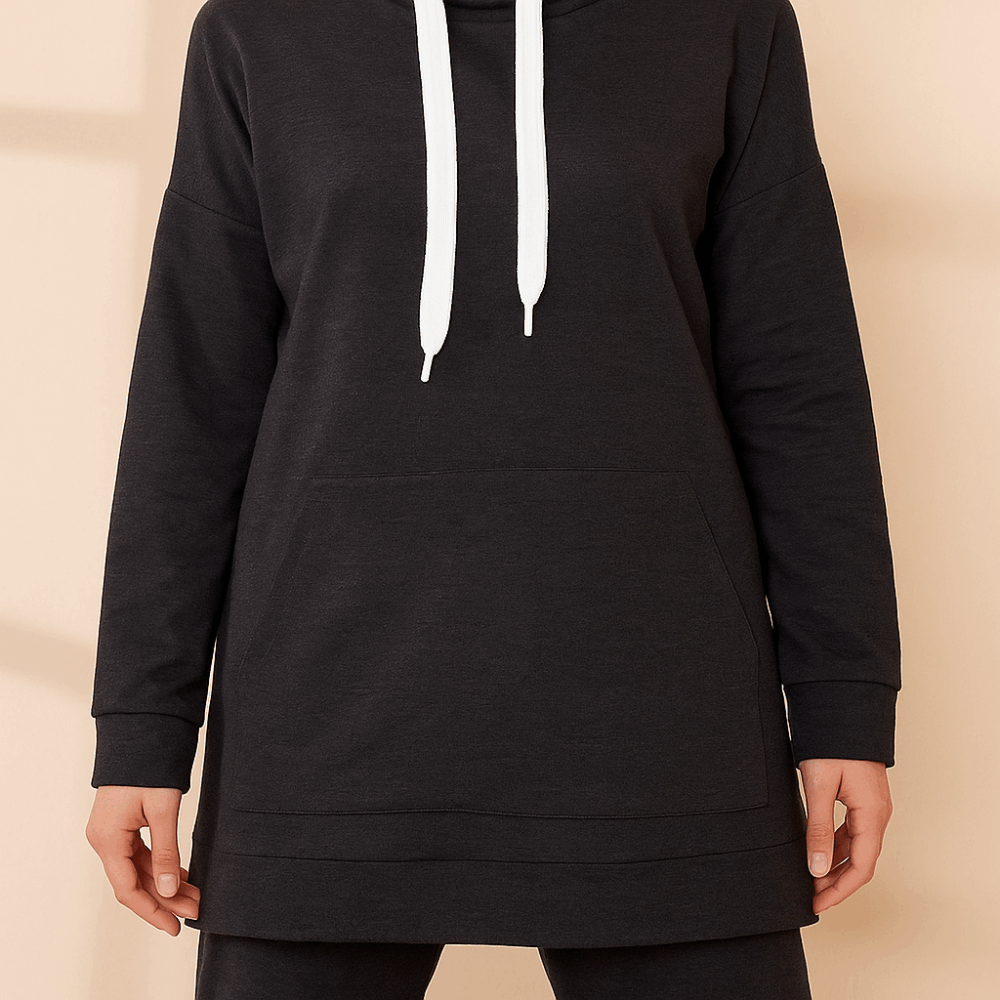 Ensemble Sport-Hijab Décontracté – Sweat & Pantalon Anthracite – Image 2