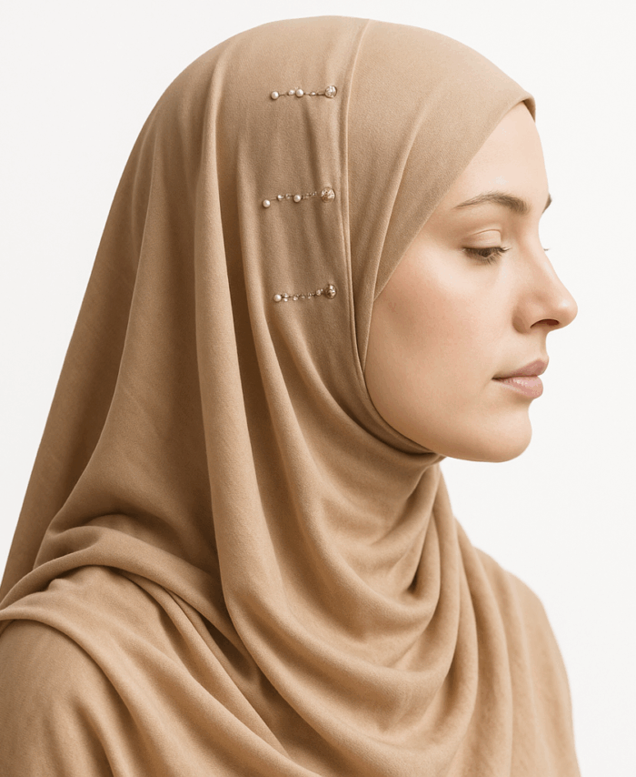 Hijab Prêt-à-Porter en Crêpe – Taupe – Facile à Enfiler