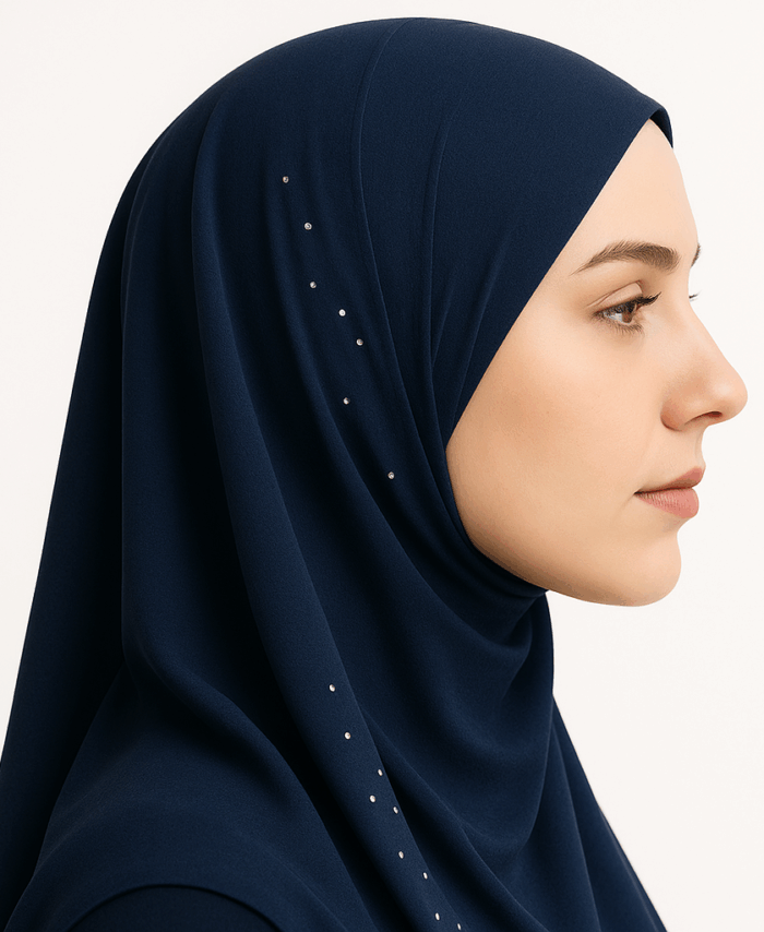 Hijab Prêt à Porter en Crêpe – Bleu Marine