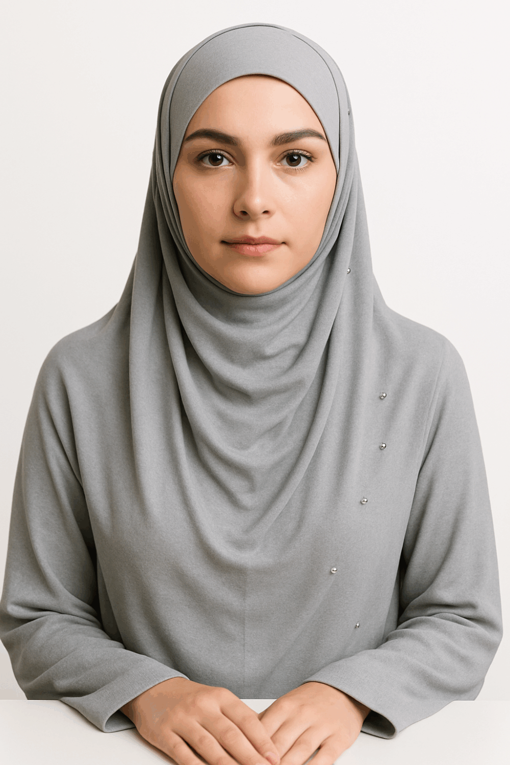 Châle Magnétique Perlé avec Bonnet Intégré – Gris – 100 % Viscose