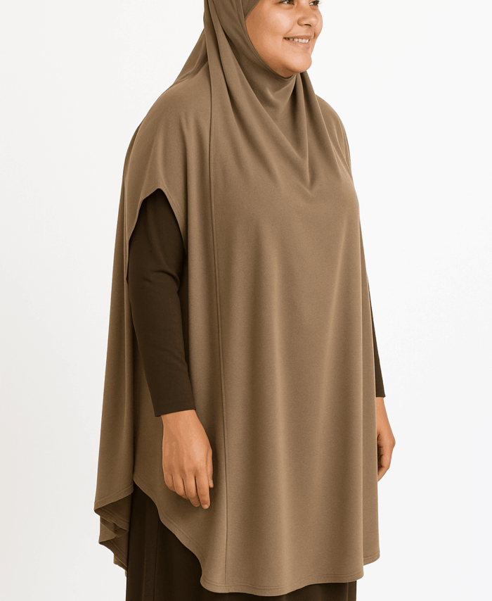 Cape de Prière Longue – Hijab avec Fentes Latérales – Marron