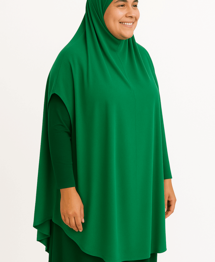 Cape de Prière Longue – Hijab avec Fentes Latérales – Vert Chic