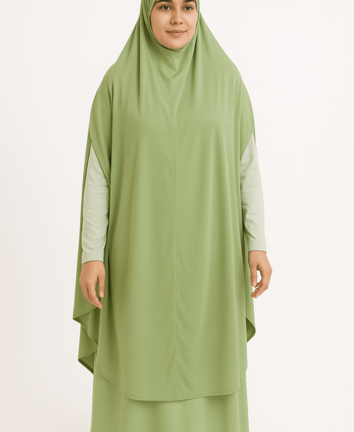 Cape de Prière Longue – Hijab avec Fentes Latérales – Vert Amande