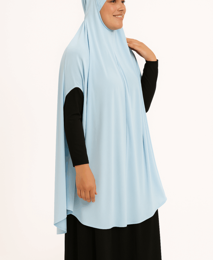 Cape de Prière Longue – Hijab avec Fentes Latérales – Bleu Ciel