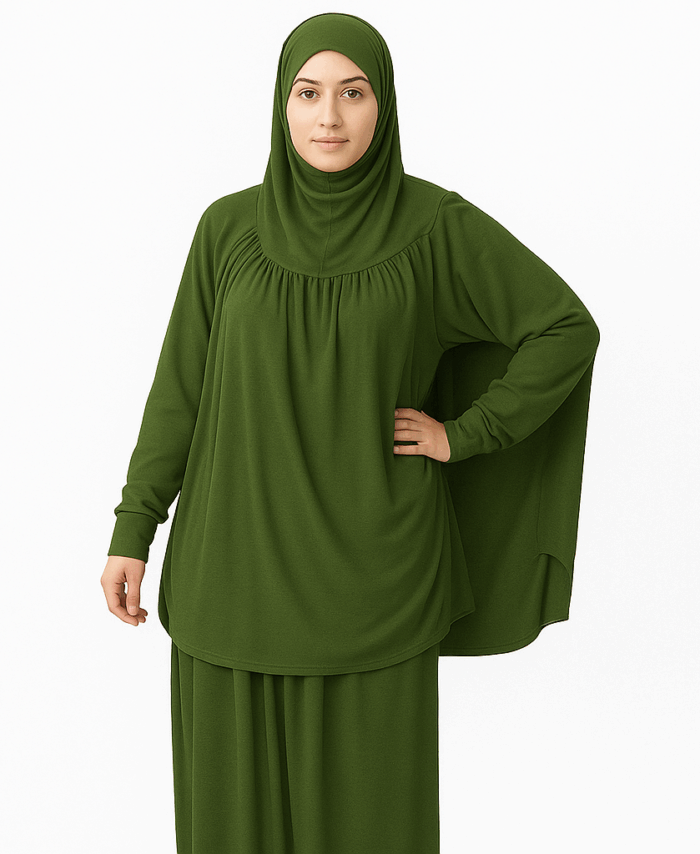 Jilbab 2 Pièces Sport & Confort – Cape à Bandeau Intégré & Jupe Évasée – Avocat