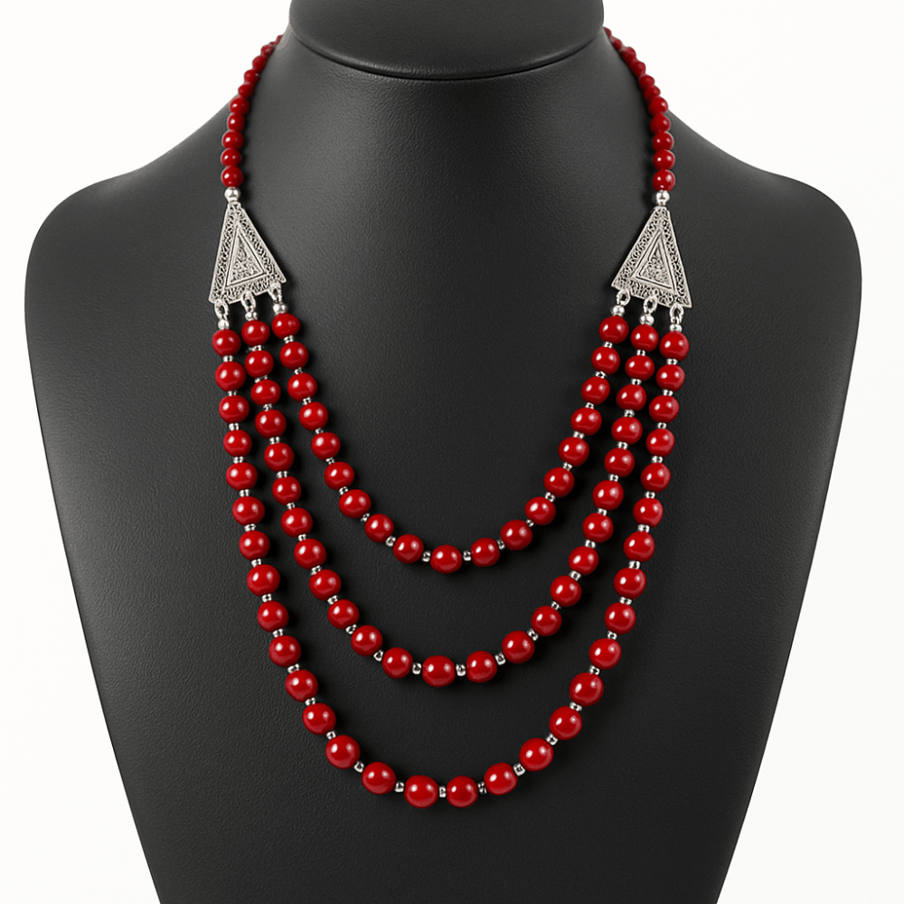 Collier Ethnique Artisanal Marocain – Pierres Rouges