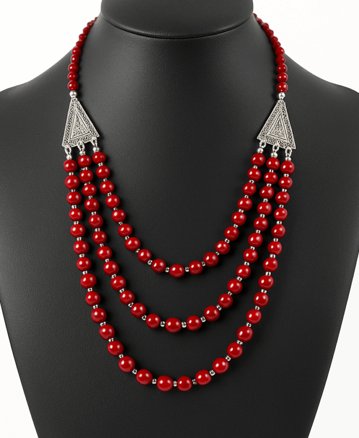 Collier Ethnique Artisanal Marocain – Pierres Rouges