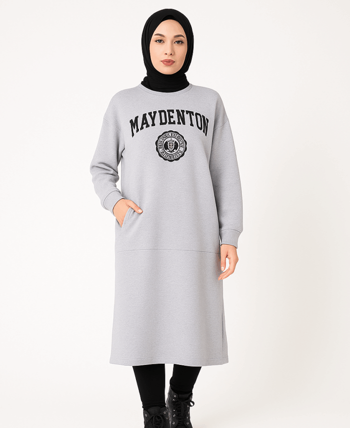 Tunique Sweat-Shirt Imprimée à Grandes Poches