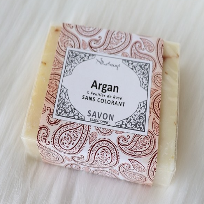 Savon Exfoliant Argan & Feuilles de Rose - Sans Colorant | Fabriqué en France